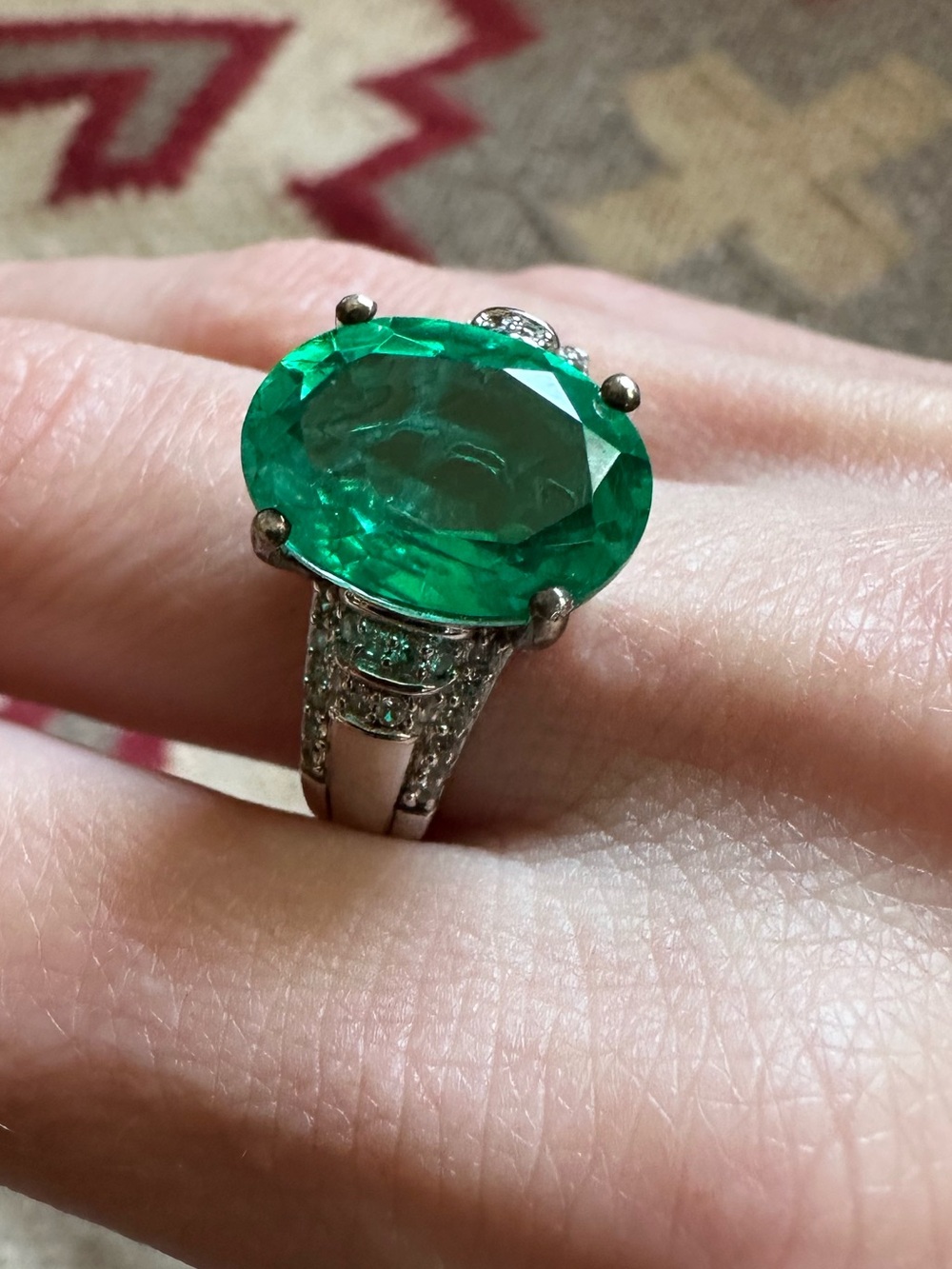 D'Joy Emeraldine Triplet Quartz & White Zircon Solitaire Ring Sterling Silver - Picture 2 of 7